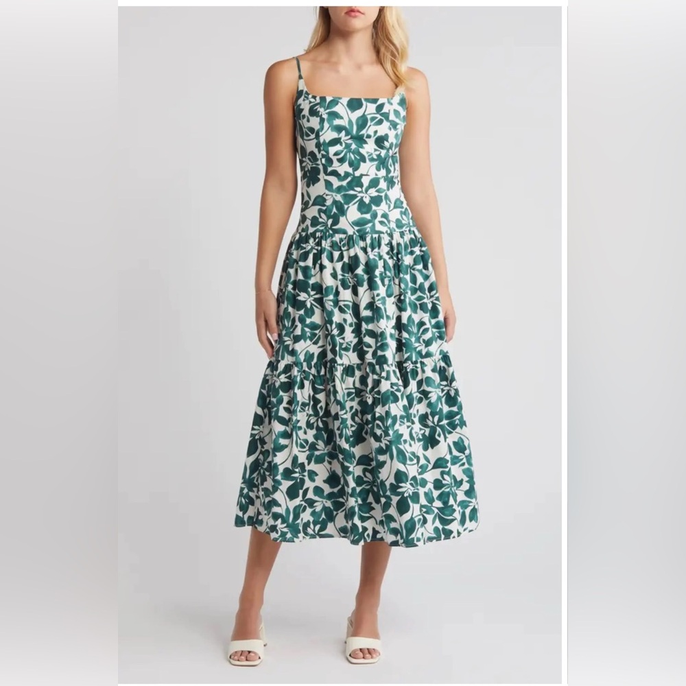 Moon River Green Leaf Print Dress